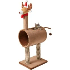 Frisco Holiday 52.3-in Reindeer Cat Scratching Post & Tunnel -Pet Products Shop 236569 PT2. AC SS1800 V1601334091