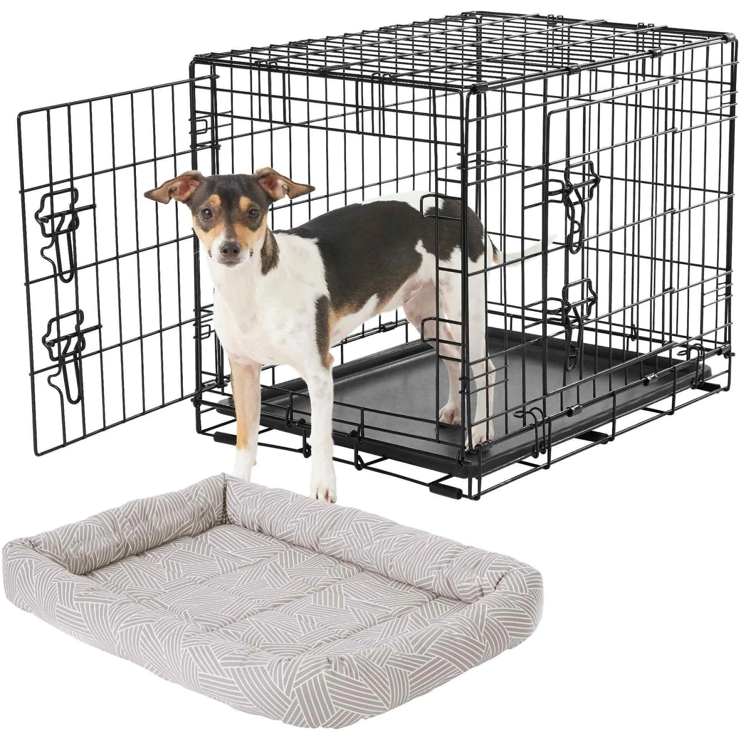 Frisco Fold & Carry Double Door Collapsible Wire Dog Crate & Frisco Gray Basket Weave Dog Crate Mat 3 Frisco Fold & Carry Double Door Collapsible Wire Dog Crate & Frisco Gray Basket Weave Dog Crate Mat