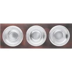 Frisco Multi Pet Feeding 3-Bowls Wood Stainless Steel Dog & Cat Bowl, Dark Wooden -Pet Products Shop 277571 PT4. AC SS1800 V1627935311