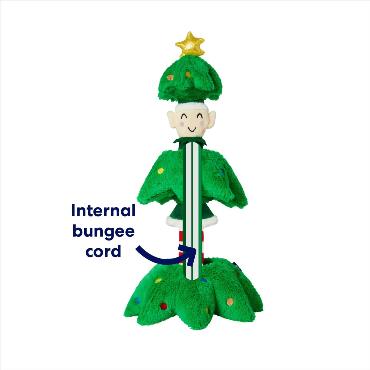 Frisco Holiday Elf In A Tree Bungee Plush Squeaky Dog Toy 5 Frisco Holiday Elf In A Tree Bungee Plush Squeaky Dog Toy - Image 3