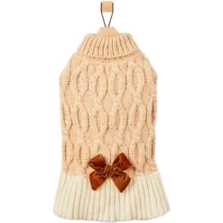 Frisco Cable Knit Dog & Cat Sweater Dress With Velvet Bow -Pet Products Shop 745838 PT4. AC SS1800 V1694793759